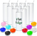 AGH 10pcs 20 oz Sublimation Tumbler Flat Edge Blanks, 20oz Sublimation Tumblers Skinny Straight Cups Bulk with Colorful Lid, Individual Box, Plastic Straw For Coffee Drinks