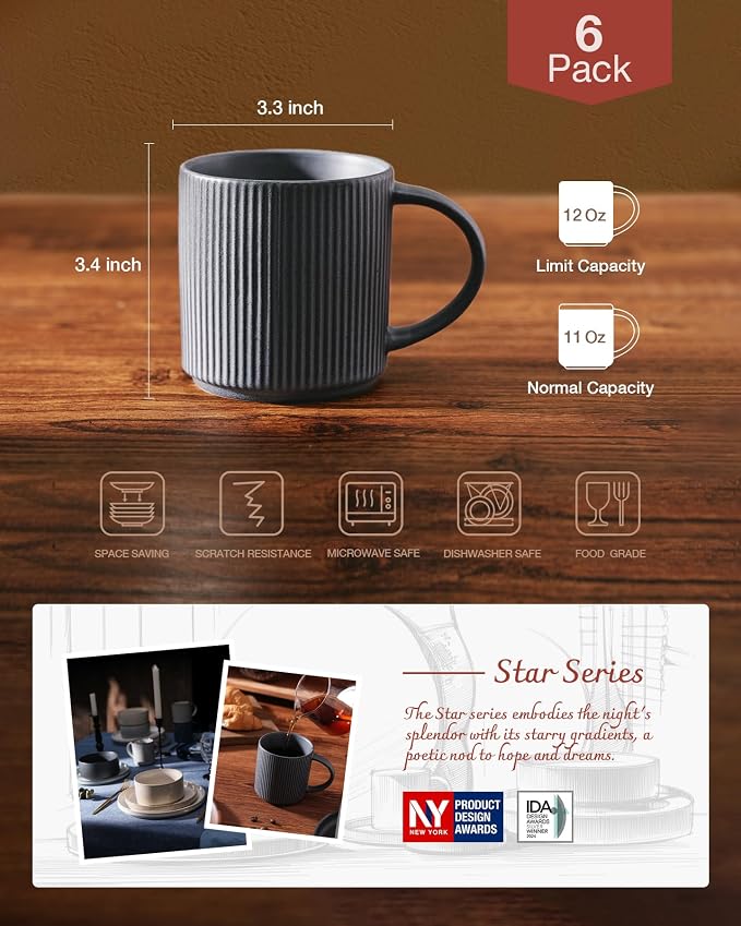 famiware Coffee Mug Set for 6, Star 12 oz Catering Mugs Cup Set - Image 4