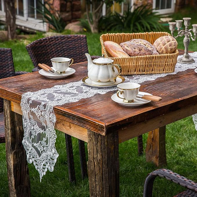 ARTABLE White Lace Table Runner Macrame Vintage Dresser Scarf 10 x 59 Inch | - Image 2