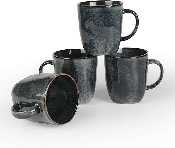 famiware Coffee Mugs Set of 4, Ocean Square 13oz Coffee Cup Set by Famiware