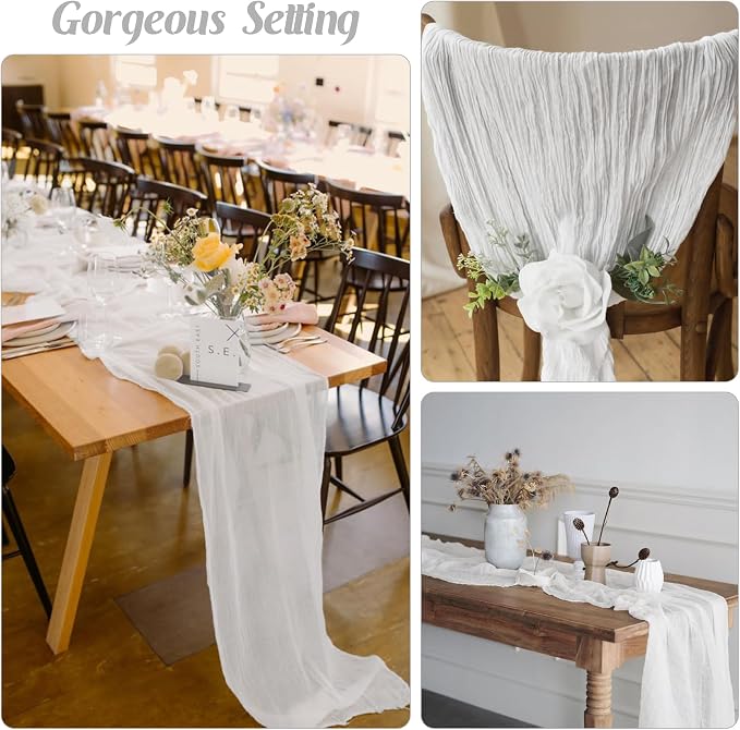 White 10FT Cheesecloth Table Runner Boho Gauze Fabric Table Runner Rustic Sheer - Image 6