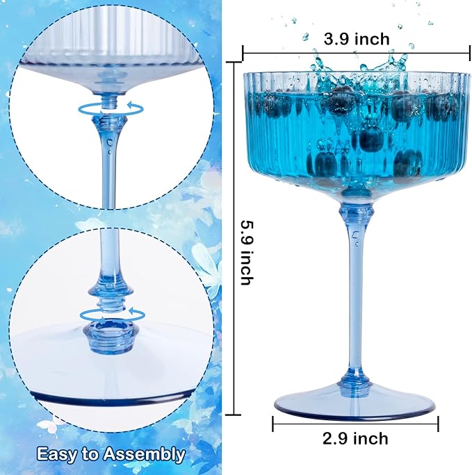LIYH 20pcs Plastic Martini Glasses 10 Oz Blue Disposable Cocktail Coupe - Image 2