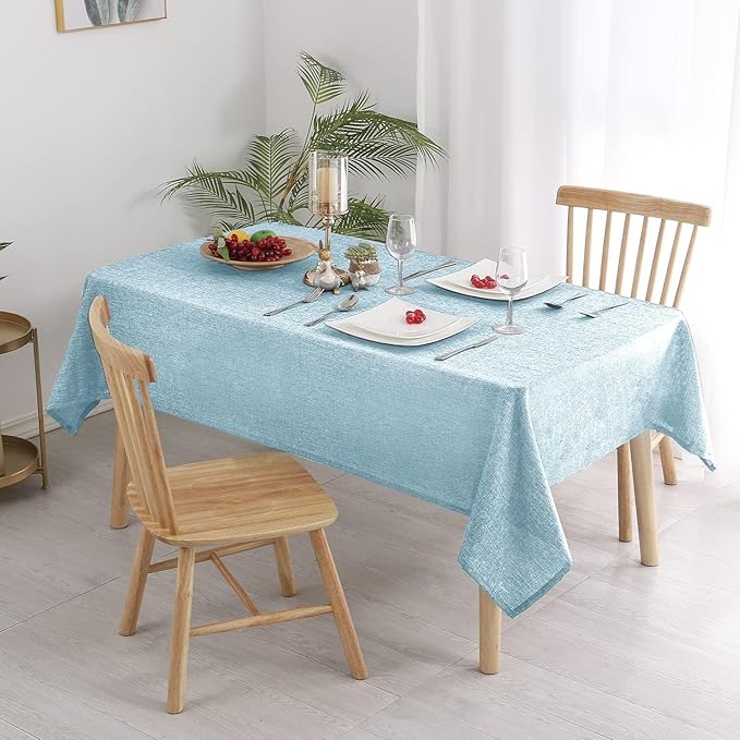 Hiasan 2 Pack Faux Linen Rectangle Tablecloth - Wrinkle and Stain Resistant Washable Table Cloth for Kitchen Dining Room Holiday Table Cover for Party Dinner, Lux Slate Blue, 60 x 120 Inch
