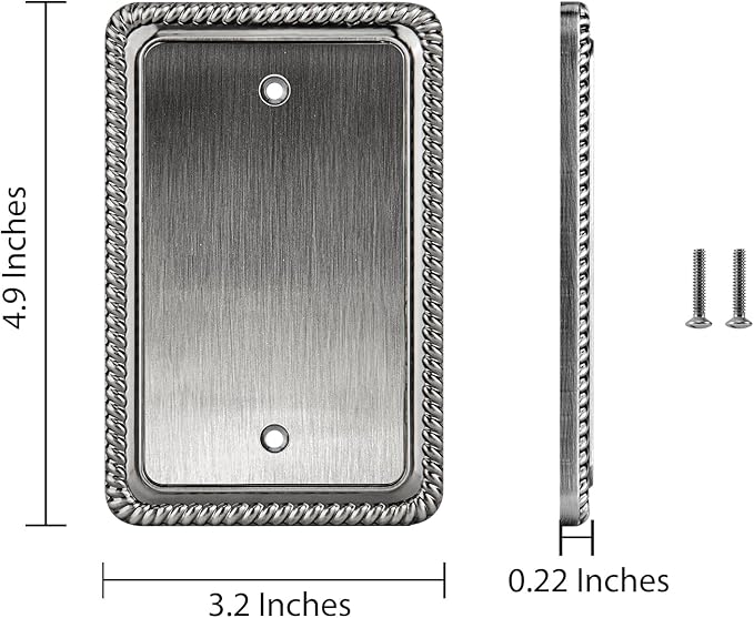 Henne Bery Rope Edge Decorative Wall Plate Switch Plate Outlet Cover (Single Blank, 2 Pack, Heirloom Silver)