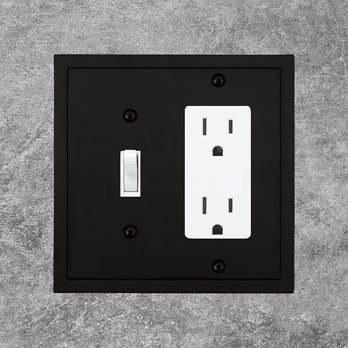 Henne Bery Modern Edge Decorative Wall Plate Switch Plate Outlet Cover, Durable Solid Zinc Alloy (Toggle/Decorator, Matte Black)