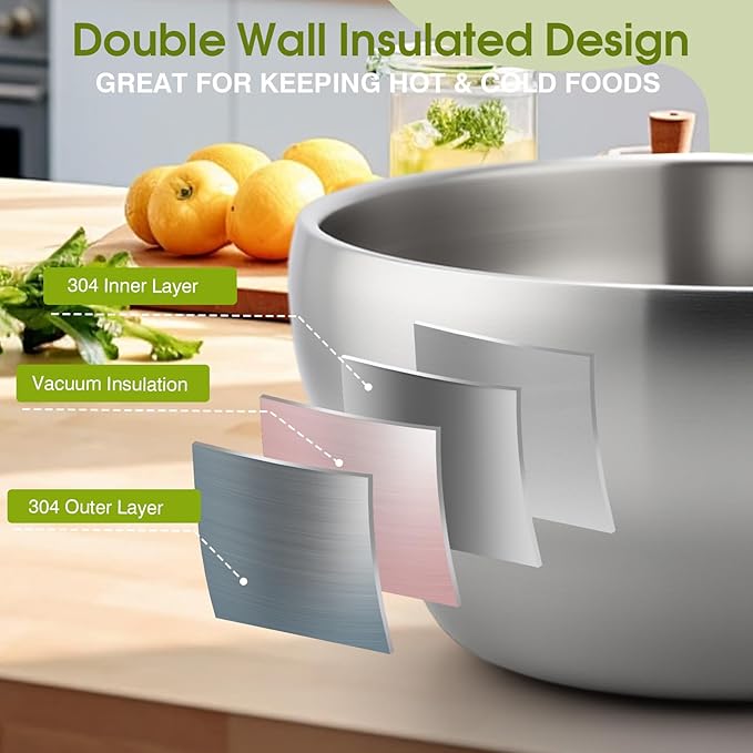 12 Pack Stainless Steel Bowls Bulk SUS304 Double Wall Insulated Bowls Matte Brushed Metal Soup Bowl for Rice Salad Noodle Snack Cereal Ice Cream Serving Mixing Prep (28 oz)