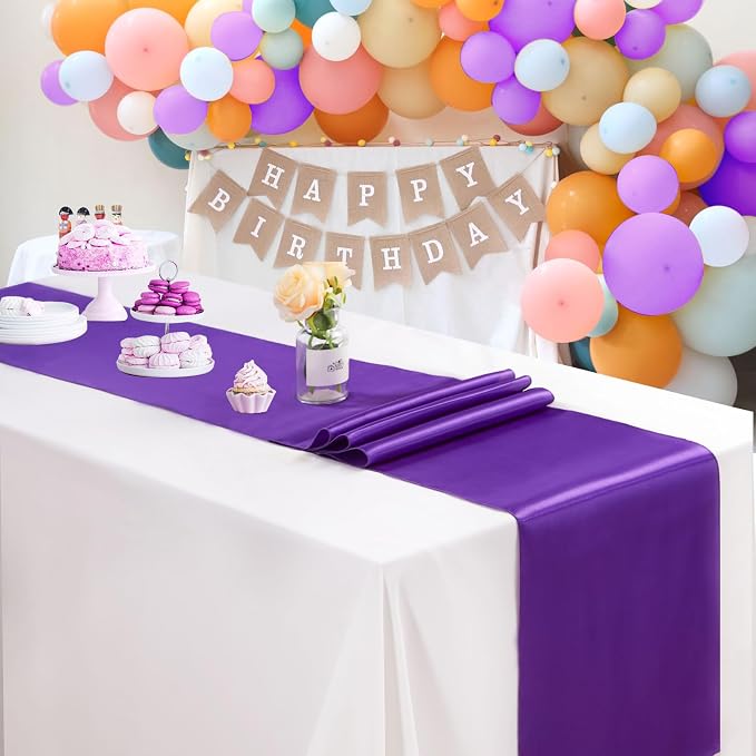 Purple Table Runners 20 Pack 12x108 inch Silk Satin Smooth Fabric | Satin Table - Image 7