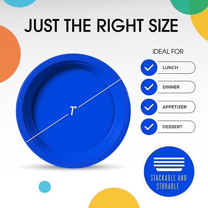 Dark Blue Plastic Plates For Party 7" Dark Blue Disposable Plates Heavy Duty 100 Pcs Plastic Dinnerware Sets Heavy Duty 350 GSM Disposable Dinnerware Set