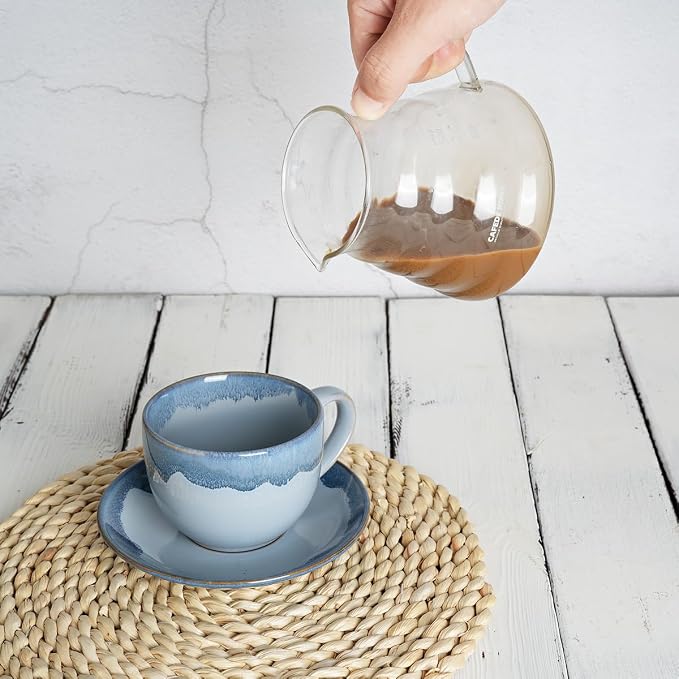 Bosmarlin Ceramic Cappuccino Cup and Saucer Set of 2, 10 Oz, Coffee Cups - Image 5