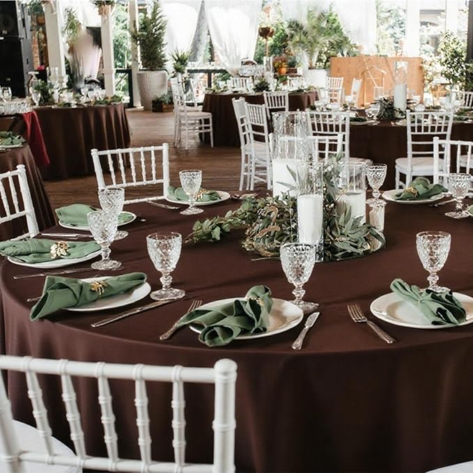 8 Pack Round Tablecloth 120 Inch Cloth Brown Tablecloth for Round Tables, Washable Polyester Table Cloth Stain and Wrinkle Resistant Decorative Table Cover for Wedding Party Dining Banquet