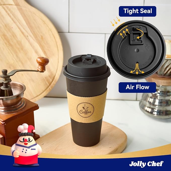 JOLLY CHEF 100 Count 20 oz Black Paper Coffee Cups - Image 5