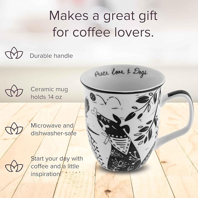 Karma Gifts 16 oz Black and White Boho Mug Dog - Image 2