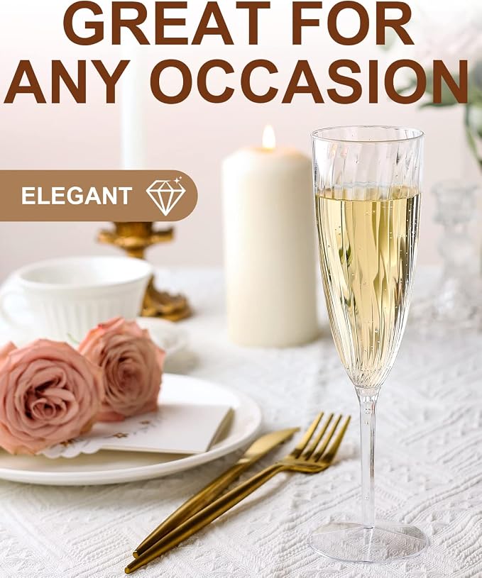 36 Pack Plastic Champagne Flutes, 6 Oz Clear Disposable Wine Glasses | Elegant - Image 3
