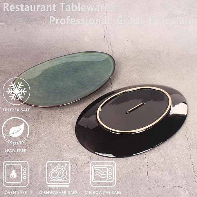 Ceramic Serving Platters - Set of 4 Curved Oval Plates for Entertaining, Modern Kitchen Dishes for Dinner, Fruit, Salad, Serving Trays, 11.5 Inch