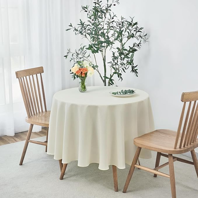 maxmill Round Weaved Texture Design Tablecloth Spill-Proof Wrinkle Free Soft Washable Table Cloth for Circular Table Cover, for Dining Room Buffet Banquet Parties Holiday Dinner, 70 Inch Ivory