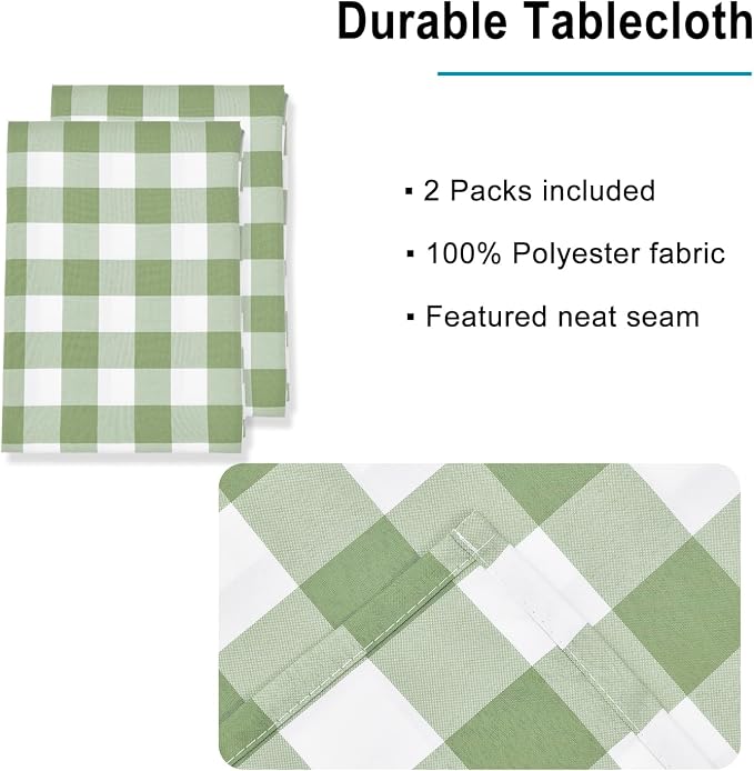 Buffalo Plaid Tablecloth 54 x 54 inch 2 Pack Sage Green and White | Waterproof - Image 3