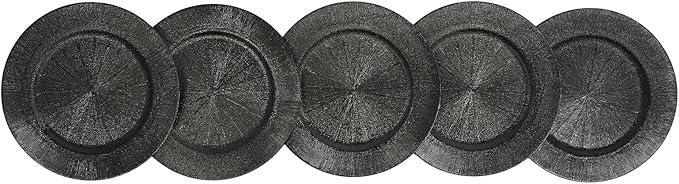 Charger Plates, 100pcs Black 13inch Plastic Dinner Plate, Round Plastic Dinner Plate with Delicate Texture for Parties Wedding (Black)
