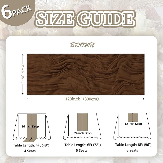 6 Pack Brown Cheesecloth Table Runner 35 x 120 Inch | Boho Gauze Cheese Cloth - Image 2