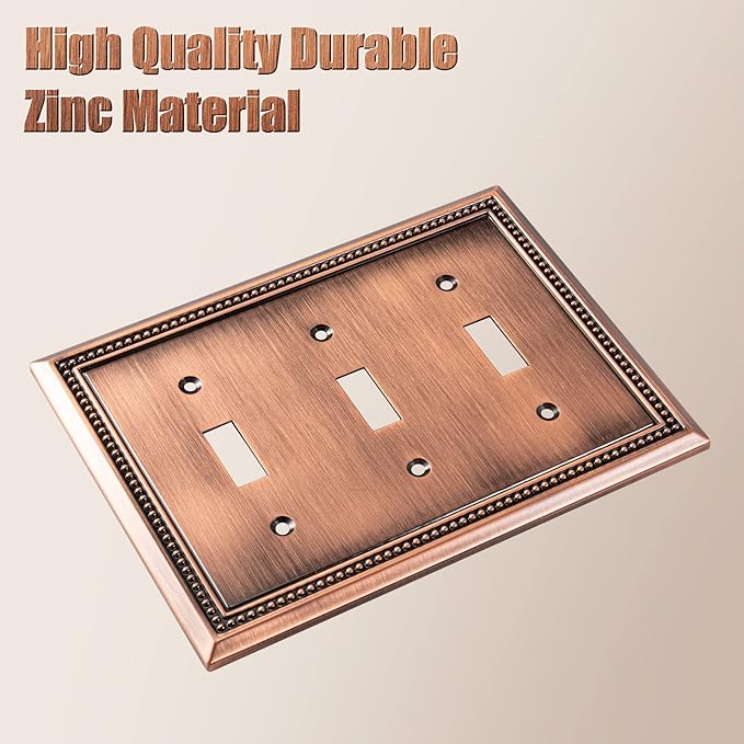 Henne Bery Sunken Pearls Heavy Duty Decorative Wall Plate Switch Plate Outlet Cover (Triple Toggle, Antique Copper)