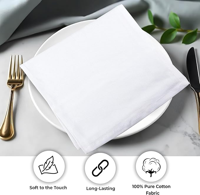 Urban Villa Cloth Napkins White Dinner Napkins Set of 10(20x20)100% Cotton Absorbent Washable Durable Reusable Cloth Napkins Ideal for Hotel Collection Farmhouse Party Thanksgiving Fall Dinner Napkins