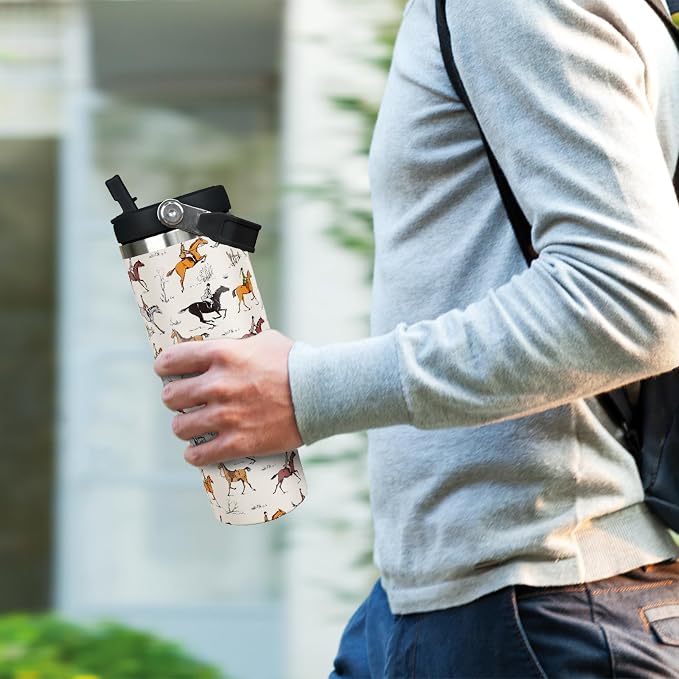 30 oz Horse Tumbler with Handle and Flip Straw, Vacuum Insulated Water Bottle - Image 7