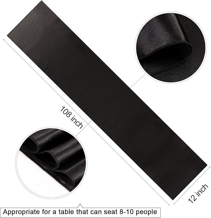 Black Satin Table Runners 10 Pack 12x108 inch Silk Smooth Fabric | Bright Satin - Image 5