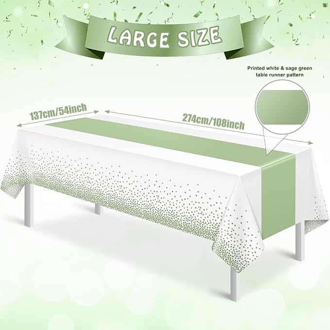 12Pcs White and Sage Green Tablecloth Decorations, Plastic White Table Cloth - Image 2