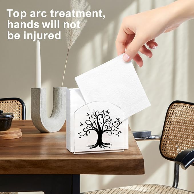 Tree of Life Decor Napkin Holder for Table, 2 Pack 5"x5" Spring Paper Holder for Kitchen, Party, Dining Restaurant, Bar Summer Rustic Cocktail Paper Napkin Dispenser for Table Decoration Gift