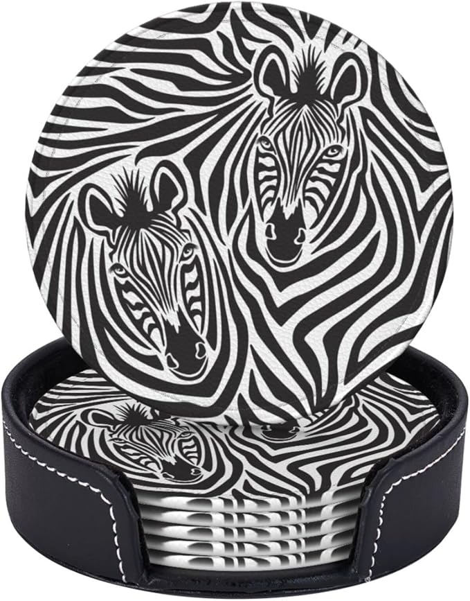 6 Pcs Zebra Couple Leather Coasters - Image 2