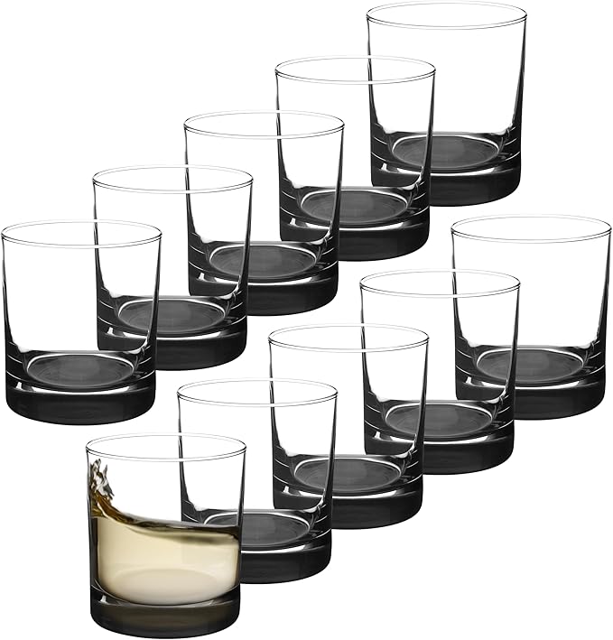 Whiskey Glasses by Libbey 10 oz. Set of 10, Bulk Pack - Heavy Base Old Fashioned Glass, Perfect for Scotch, Bourbon, Whiskey, Cocktail - Black