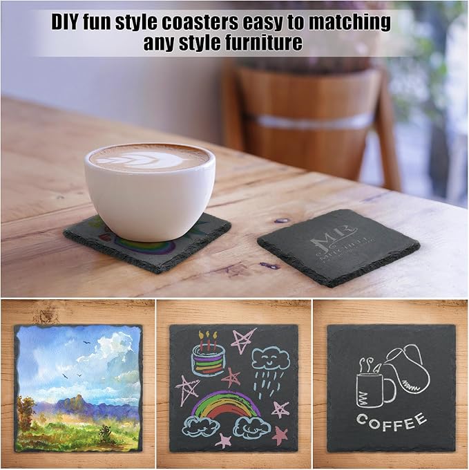 VIBRATITE 24 Pack 4 Inch Square Black Slate Drink Coasters | Laser Engraving - Image 5