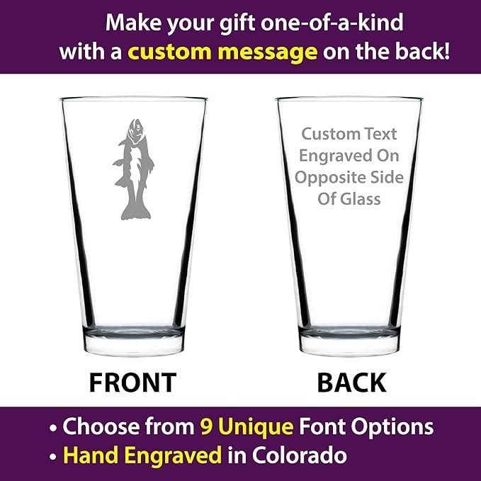 Custom Trout - Pint Glass for Beer - Trout Fishing Gifts for Fisherman - Fun Fish Cups & Lake House Decor - 16 oz