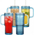 20 oz Blue Glass Tumbler with Lid and Straw, Glass Iced Coffee Cups, by Unknown