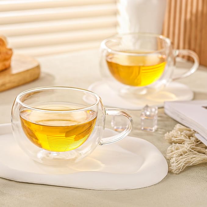 Double Wall Insulated Glass Tea Cups Set of 2, Glass Teacups Coffee Mugs - Image 7