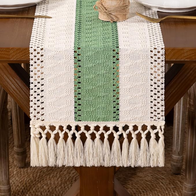 DeZerlor Boho Macrame Table Runner Spring Easter Farmhouse Woven Small Table - Image 5