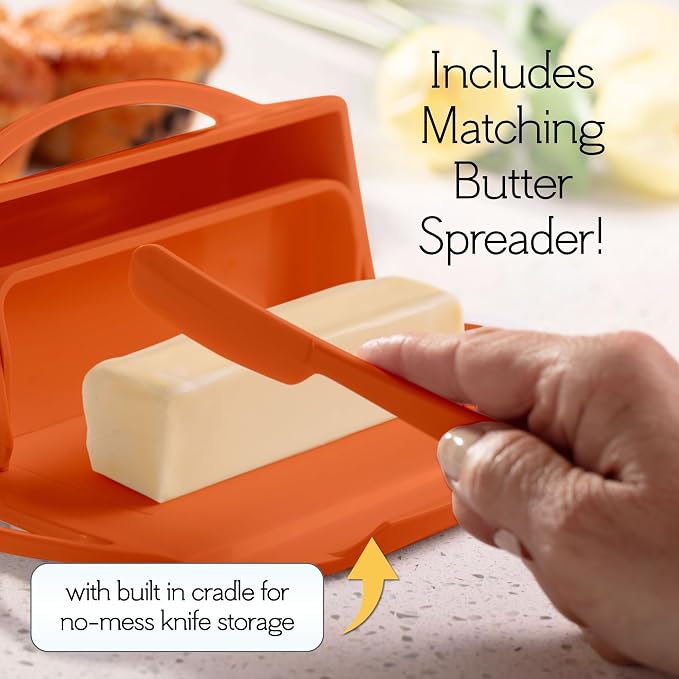 Flip Top Butter Dish with Attached Lid & Matching Knife - Image 3