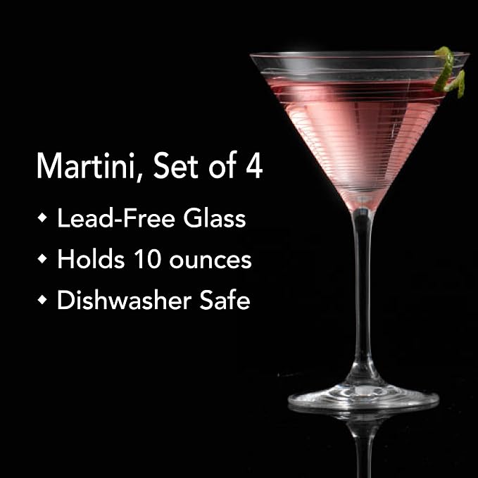 Mikasa Cheers 10-Ounce Martini Glasses, Fun Etched Designs, Durable Clear Glass - Image 2