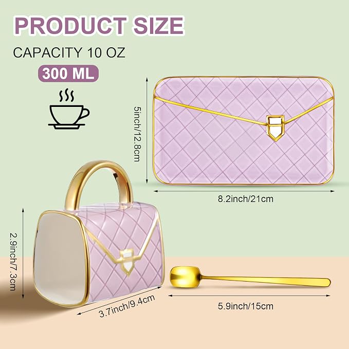 Zubebe 1 Set Coffee Mug Elegant Handbag Shaped Cup Modern Ceramic Purse Mug - Image 2
