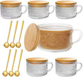 6 PACK Vintage Glass Coffee Mugs 14oz Clear Embossed Tea Cup Set by ZHENGYAOYANG