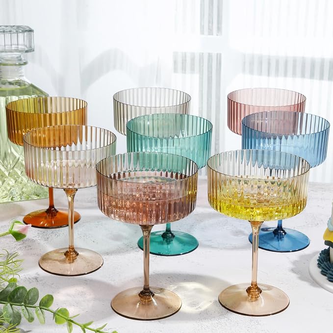 Jingmore 12 Pcs Ribbed Martini Glasses 10 oz Disposable Plastic Vintage Ribbed - Image 5