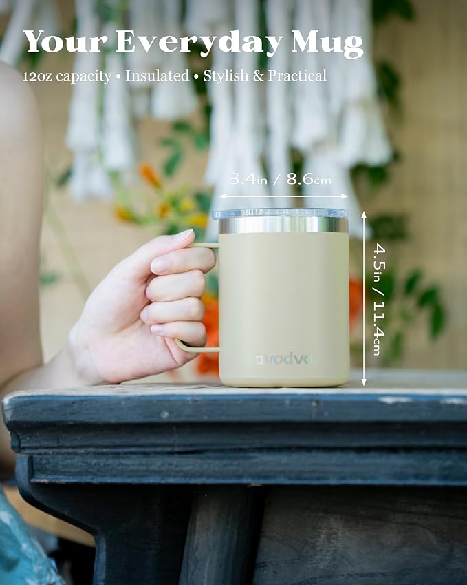 12oz Insulated Coffee Mug with Lid – Includes Two Lids, Stainless Steel Coffee - Image 4