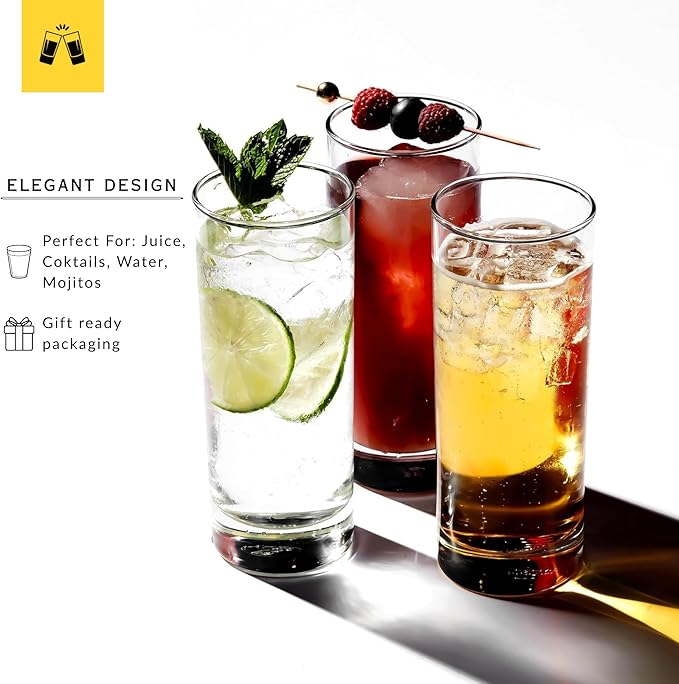 LEMONSODA Premium Highball 12oz Glass Set - Elegant Tom Collins Glasses Set of 6, 12, and 48 Tall Drinking Water Glasses - Bar Glassware for Mojito, Whiskey, Cocktail (Set of 12)