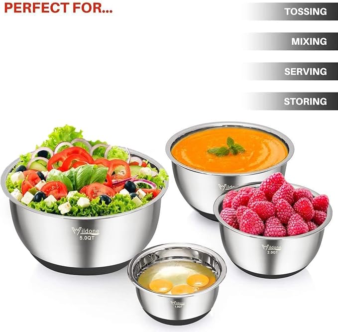 Wildone Mixing Bowls with Lids Set, Stainless Steel Mixing Bowls Set of 5 | - Image 5