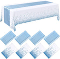 Breling 8 Pack Winter Baby Blue and White Disposable Plastic Tablecloths and Satin Table Runner Set, 54 x 108 Inch Tablecloth, 12 x 108 Inch Table Runners for Wedding Birthday Baby Shower New Year