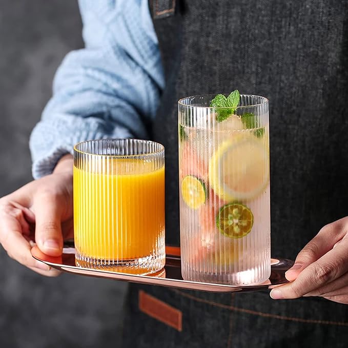 INSETLAN Glass Cups Vintage Glassware Set of 4 Large, Origami Style Transparent - Image 3