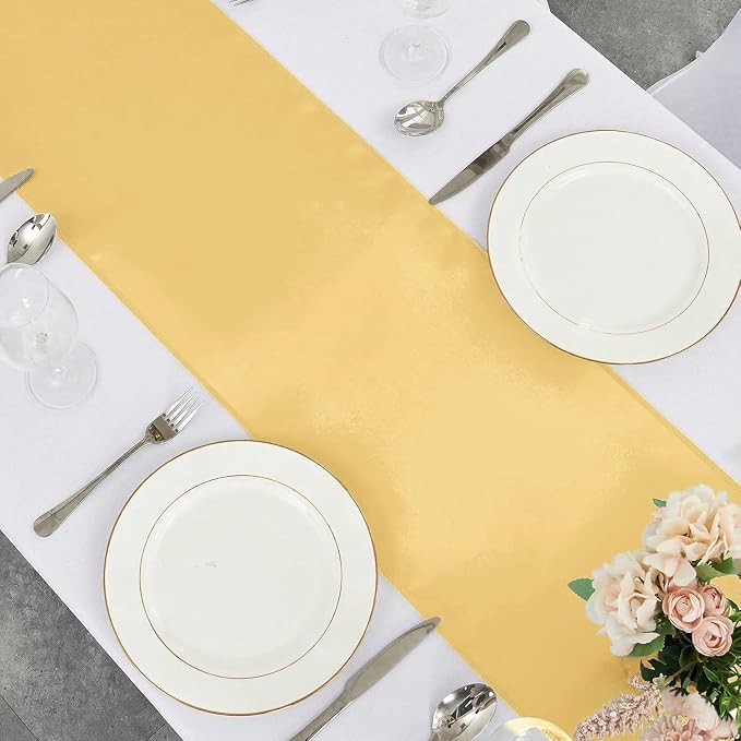 10-Pack Light Gold Satin Table Runner 12 x 108 Inch Long Bright and Smooth Silk - Image 4