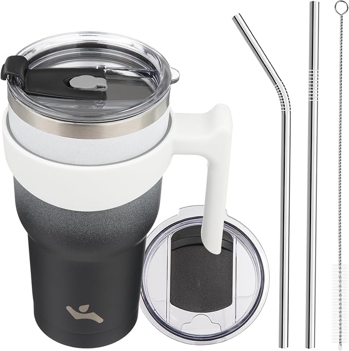 Konokyo 30 oz Tumbler with Handle and Straw, Insulated Travel Mug | Day Night; by Konokyo