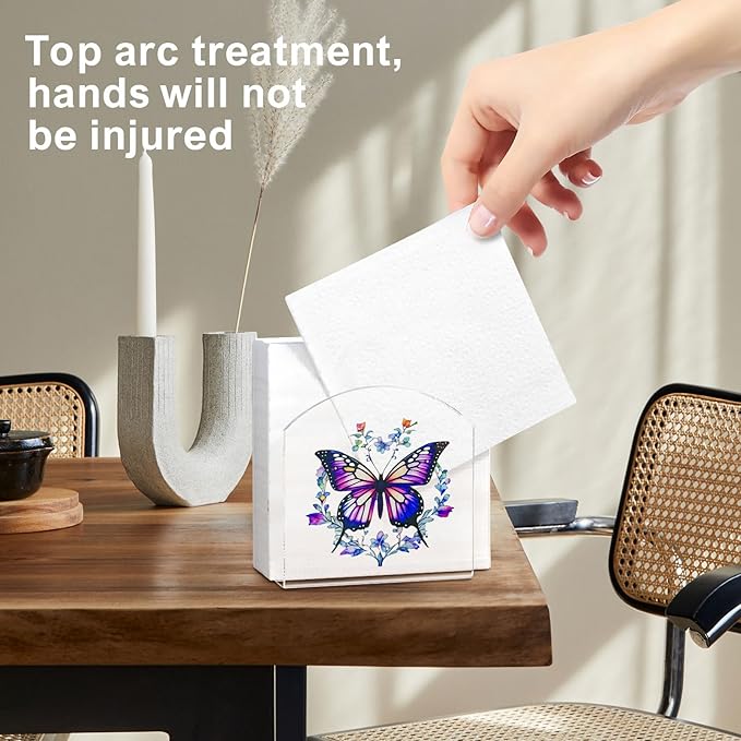 Butterfly Decor Napkin Holder for Table, 2 Pack 5"x5" Spring Paper Holder for Kitchen, Party, Dining Restaurant, Bar Summer Rustic Cocktail Paper Napkin Dispenser for Table Decoration Gift