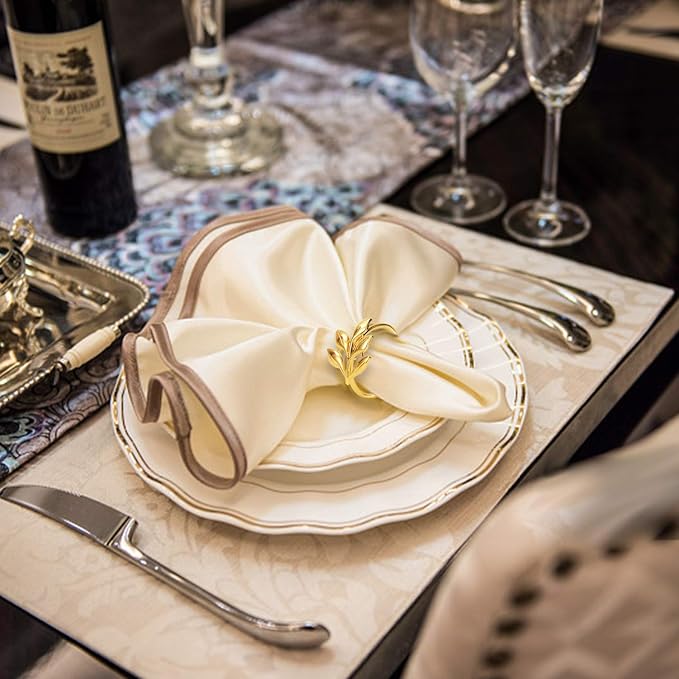 KPOSIYA Set of 20 Leaf Napkin Rings Metal Gold Napkin Holder Table Napkin Rings - Image 3