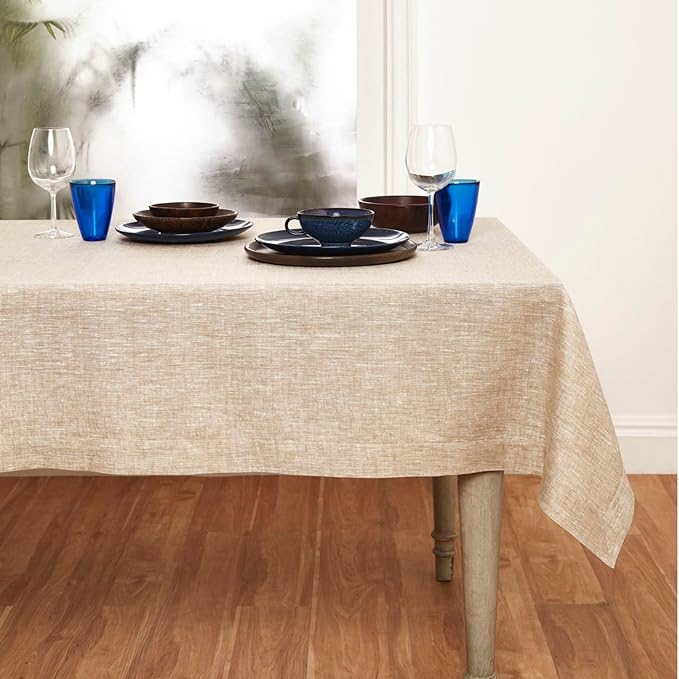 Solino Home Linen Tablecloth 54 x 72 Inch - 100% Pure Linen Champagne Beige Table Cloth for Rectangle Tables - Athena, Machine Washable Tablecloth for Spring, Easter